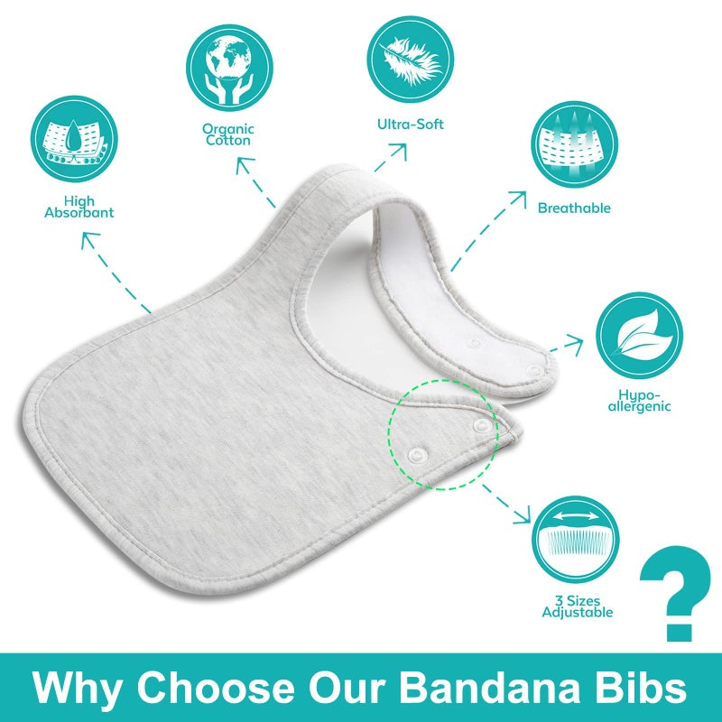 Benoxine Baby Bibs Soft and Absorbent Organic Cotton Bandana Bibs Set for Boys Girls Newborn Unisex Plain Colors 3-36 Months 12 Pcs - Image 3